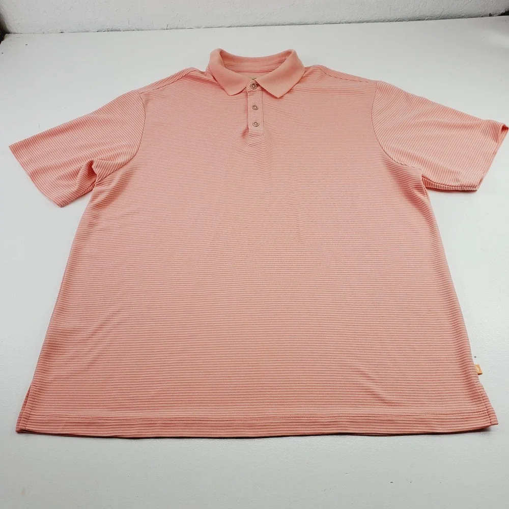 Tommy Bahama Polo Men XL Coral Stretch Striped Short Sleeve Casual Outdoor